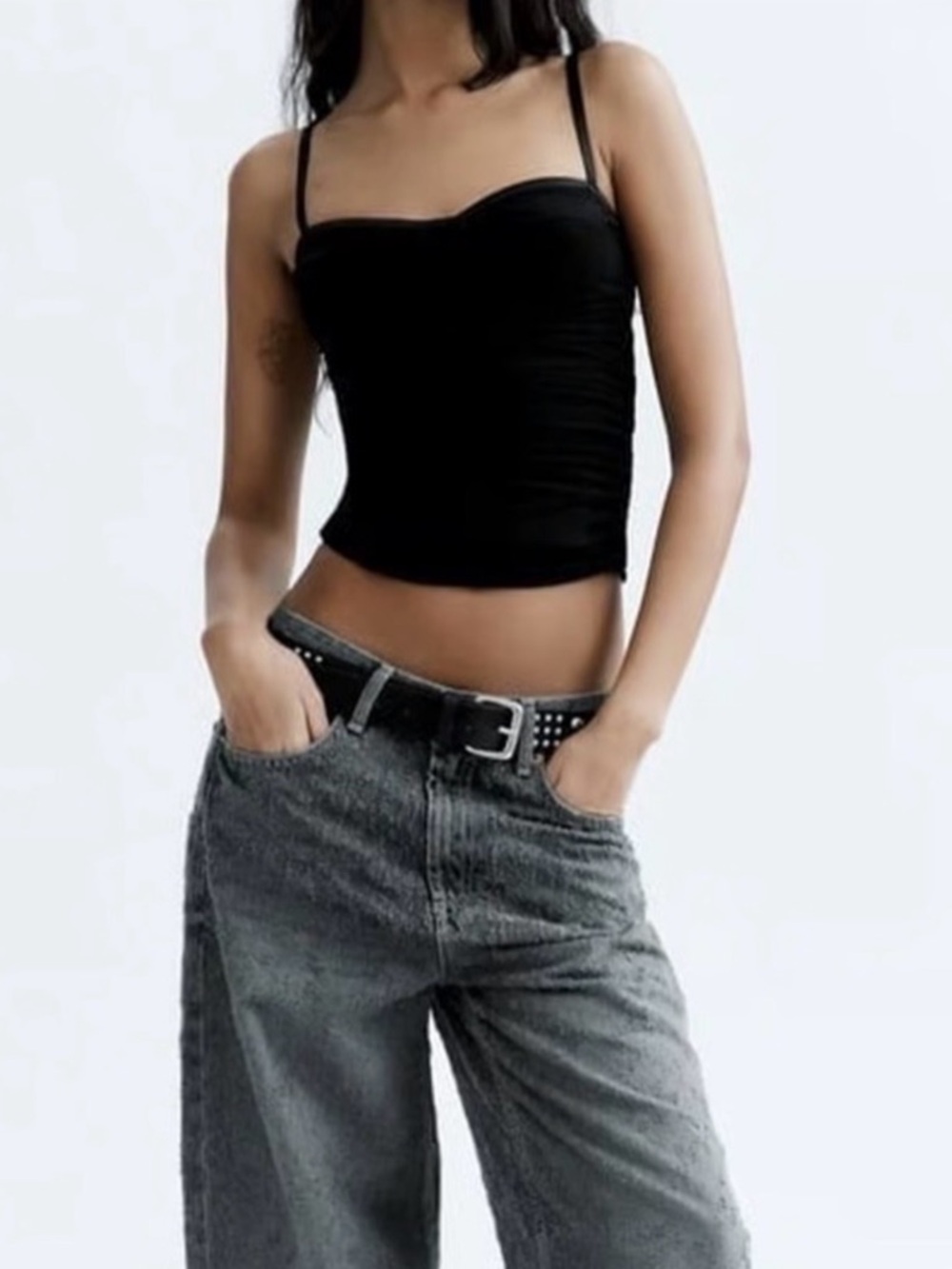 Mesh Corset Ruched Top — Black